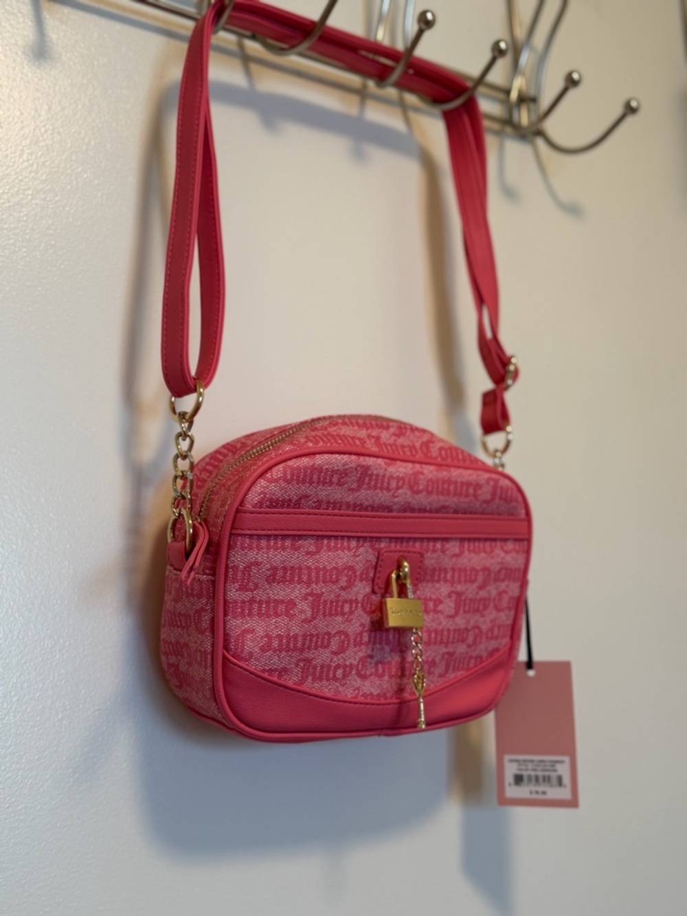 Juicy Couture Pink Crossbody Purse with Gold Lock Key NWT HTF brand new find